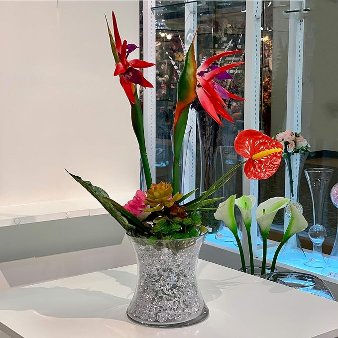 WGV Unique Bouquet Vase, 7" W, 7" H, Clear Short Hurricane Concaved Neiman Glass Floral Container, Home Wedding Event Decor, 1 Piece (VHV0707)