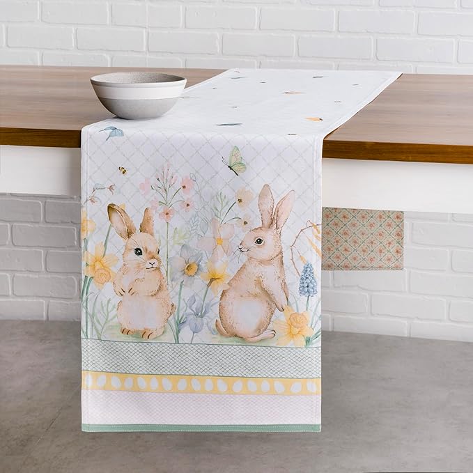 Maison d' Hermine Table Runner 100% Cotton Double Layer Table Runners 72 inches Long Decorative for Kitchen Dining Party Baby Shower Wedding Bridal Shower Spring Summer (Easter Dew , 14.50" x 72")