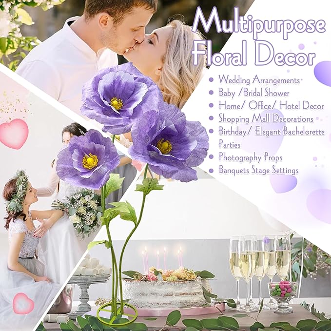Giant Artificial Flowers for Decoration, Large Wedding Birthday Party Exhibition Banquet Backdrop Photography Props Shop Window Display Stage Nursery Events Bridal Showers Home Garden Decor, Purple