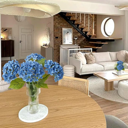 Savoy Blue Boho Artificial Hydrangeas Flowers, 4Pcs 20" Real Touch Lifelike Silk Artificial Hydrangeas, Full Fake Flowers for Bouquets Table Centerpieces Spring Wedding Indoor Home