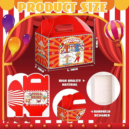 24 Pcs Halloween Circus Carnival Party Favors Boxes Goodie Candy Treat Gift Boxes with Handles Halloween Candy Containers for Circus Carnival Theme Party Decorations Birthday Gift Wrapping