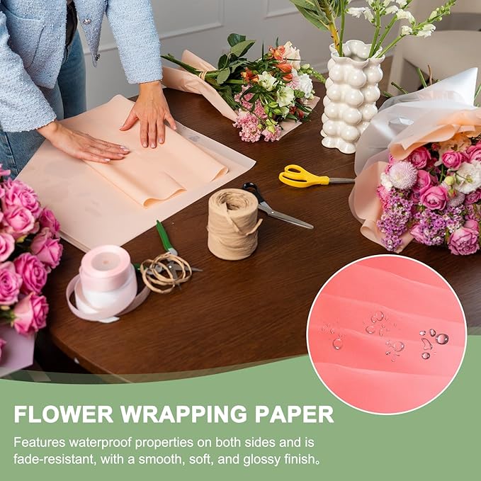 PATIKIL Flower Gift Wrapping Paper, 20 Sheets Waterproof Bouquet Paper Wrap Florist Supplies Packaging Floral Papers for Wedding DIY Craft Valentine Mother's Day, Red