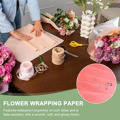 PATIKIL Flower Gift Wrapping Paper, 20 Sheets Waterproof Bouquet Paper Wrap Florist Supplies Packaging Floral Papers for Wedding DIY Craft Valentine Mother's Day, Red