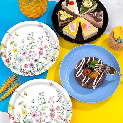 40 Pcs Wildflower Plates and Napkins Party Supplies, Floral Paper Plates Napkins Wildflower Baby Shower Decorations Tableware for Spring Summer Picnic Wedding Birthday Tea Party Serves 20