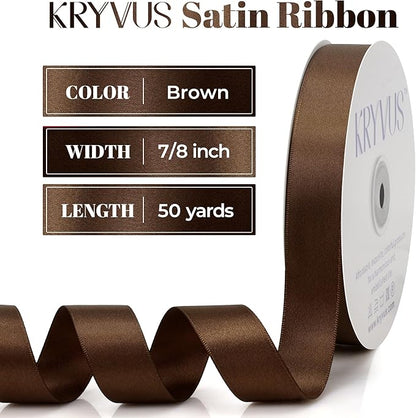 Brown Satin Ribbon, Double Faced 7/8 Inch X 50 Yards Brown Ribbon, Premium Satin Ribbon for Gift Wrapping, Crafts, Hair Bow Making, Sewing, Flower Bouquet, Wedding Party Decor