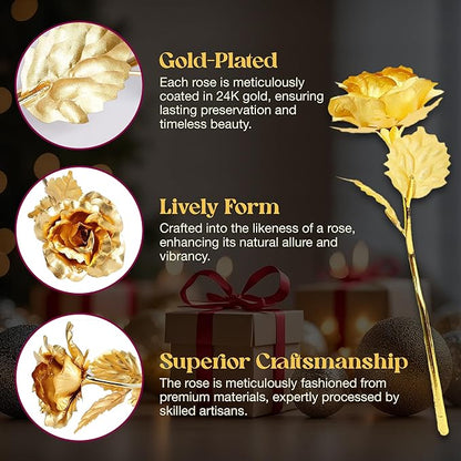 24k Gold Rose with Luxury Gift Box - 10-inch Golden Rose Metal Single Roses and Valentine's Day Gifts Idea for Women, Loved Ones, Mom, Wife, Girlfriend, Grandma, Mother's Day