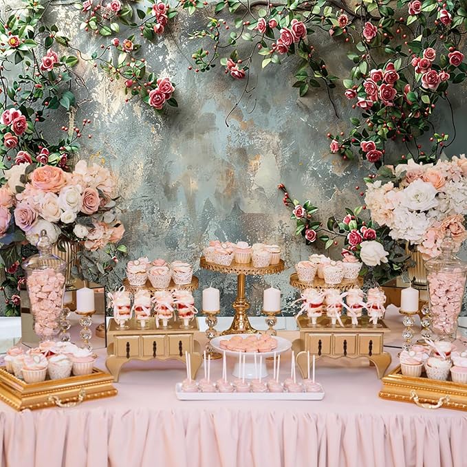 Baocicco 5x3ft Vinyl Old Floral Wall Photography Background Retro Texture Wall Grain Pink Rose Fairytale Birthday Backdrops Medieval Wedding Events Party Decorations Newborn Baby Shower Studio