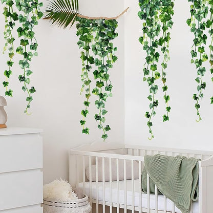 Green Plants Leaves Wall Decals Hanging Vine Wall Stickers Fresh Green Leaf Wall Art Removable Nature Botanical Vine Branches Leaves Murals for Kids Bedroom TV Background Home Decor 91