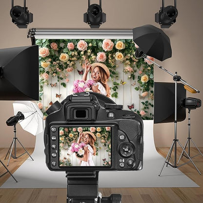 Baocicco 12x8ft Wooden Flower Backdrops for Photography Spring Botanical Green Leaf Butterfly Farmhouse Background for Engagement Bridal Shower Baby Shower Birthday Wedding Party Decoration Supplies