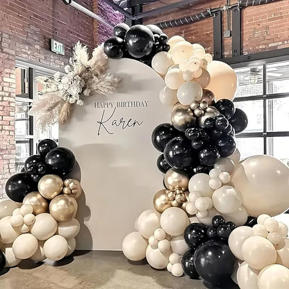Black and Gold Balloon Arch Kit, Black White Sand Beige Cream Champagne Gold Metallic Latex Balloons Garland for New Years Eve Boho Bridal Baby Shower Anniversary Wedding Birthday Party Decor