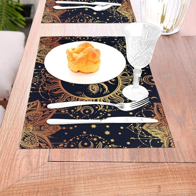 Placemats Set of 4 PVC Woven Place Mats Heat Resistant Easy to Clean for Indoor Outdoor Party Kitchen Dining Table Decoration 12"x18",Tarot Pattern
