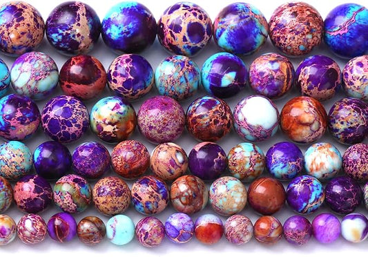 8MM 44PCS Natural Stone Galaxy Purple Sea Sediment Imperial Jasper Loose Beads for Jewelry Making DIY Bracelet Necklace