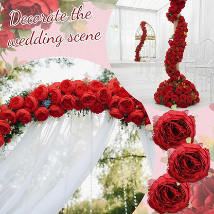 50 Pcs Artificial Peony Flower Bulk 3.5 Inch Silk Peony Flowers Heads with Stems Realistic Fake Roses for DIY Wedding Party Craft Bridal Bouquets Table Centerpieces Vase Home Decor(Red)