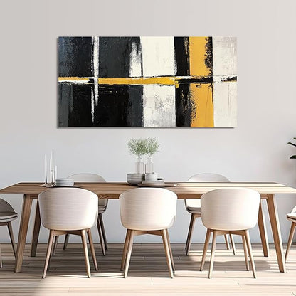 Canvas Wall Art Decor Large Wall Art Pictures for Living Room Black and White Wall Art Decor Abstract Art Work Modern Black Yellow Abstract Wall Art Prints For Bedroom Office Home Wall Decor 24"x48"