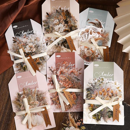 TIAMECH Amber Flower Shadow PET Stickers - 120 Pcs Branch Garland Flicker Design, Waterproof Sticker for Journaling & Scrapbooking, Junk Journal Supplies, Ephemera & DIY Crafts