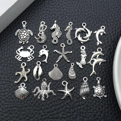 WOCRAFT 60pcs Antique Silver Ocean Charms Bracelet Charms for Jewelry Making Sets DIY Necklace Bracelet Keychain Crafting Charms Kit Craft Supplies (SN881)