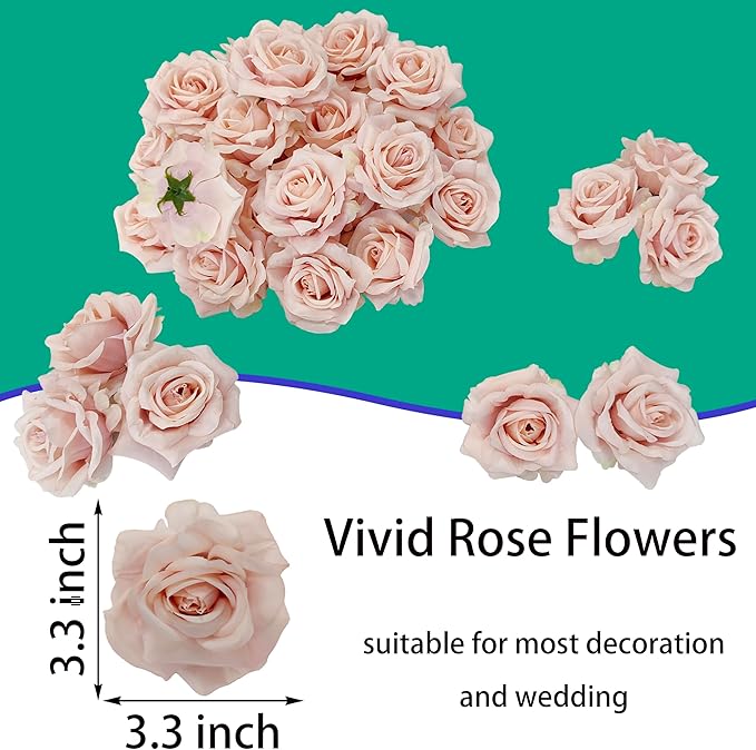 Artificial Satin Rose Flower Heads,48 Pcs Silk Rose Heads with Stems,3.3'' Rose Artificial Flowers Bulk,Artificial Rose Flower Heads for DIY Crafts Bouquet (48, Fall Pink)