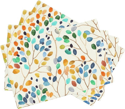 Watercolor Leaves Spots Placemats Set of 4, Placemats Dining Table Mat Set,12x18 Washable Stain Resistant Wipeable Cloth Placemat for Kitchen Buffet Parties