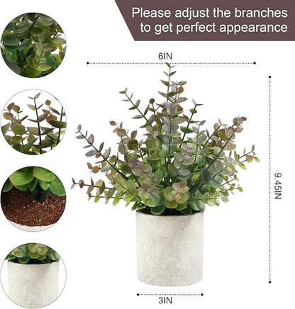 2 Pack Small Fake Plants Christmas Plants Eucalyptus Potted Artificial Plants for Home Indoor Fireplace Mantel Shelf Desk Home Bathroom Farmhouse Room Coffee Christmas Table Decor Xmas Decor (Purple)