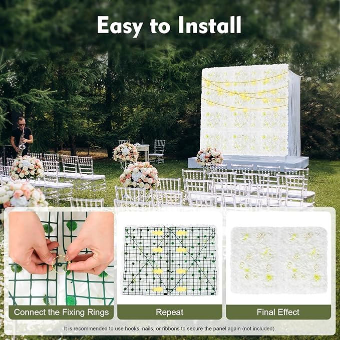 LOYALHEARTDY 12 Pack Artificial Flower Wall Panels 24" x 16" Flower Wall Panel White Wall Backdrop Faux Hydrangea and Rose Flower Backdrop Panels for Flower Wall Wedding Party Event Decoration