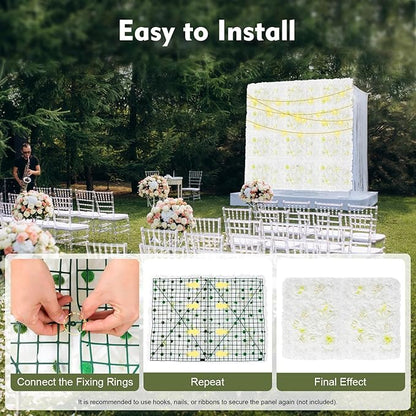 12 Pcs White Flower Wall Flowers Backdrop Artificial Flower for Backdrop Flowers Decoration 3D Floral Panels for Wall Decor Home Party Wedding Room Decoration (60x40cm/White+Yellow)