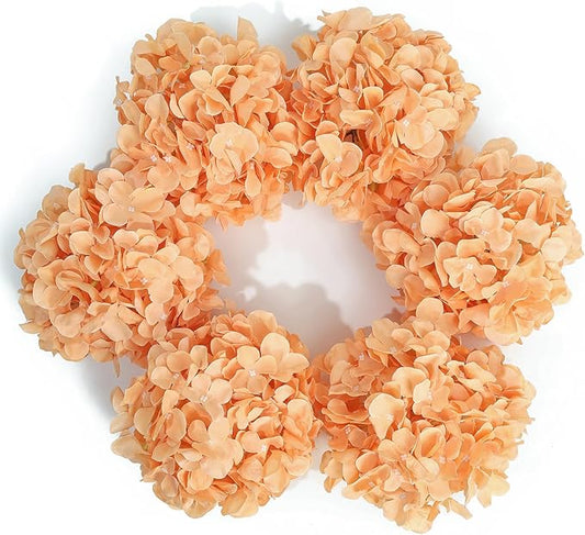 DuHouse 8.7" Silk Hydrangea Flower Heads with Stems Fake Hydrangeas Flowers for DIY Wedding Centerpiece Home Decor,Pack of 6(Peach Fuzz)