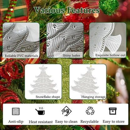Lot of 6 Christmas Placemats, Placemats Decorations Table Mats Hollow Out Vinyl Place Mats for Dining Table Setting Kitchen Table Mats Christmas Decoration (Silver Christmas Tree)