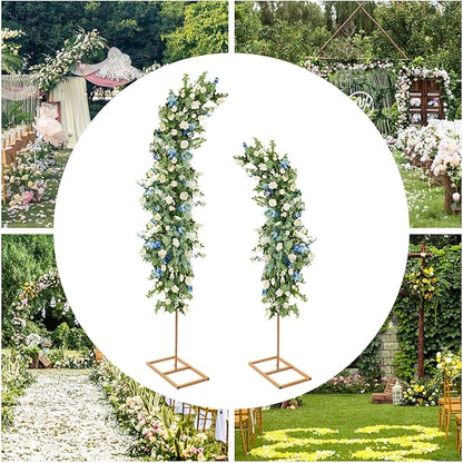 Metal Arch Backdrop Stand, 2 set Gold Metal Curved Top Wedding Arch Frames, Flower Arch Door Floral Decorations for Wedding Birthday Party Anniversary Ceremony