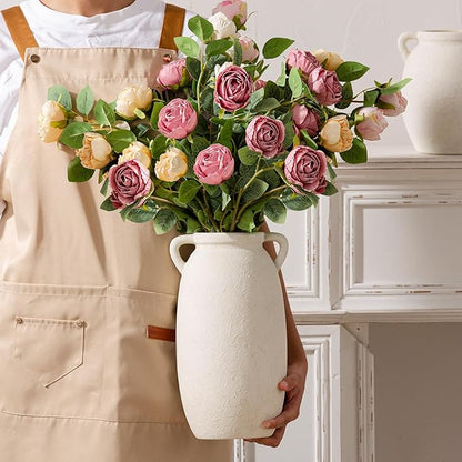 Ceramic Flower Vase 12 inch Farmhouse Rustic Vase Decorative Pottery Terracotta Tall Vases for Home Decor Table Mantle Fireplace Living Room Bathroom Wedding Centerpiece(Large-White)