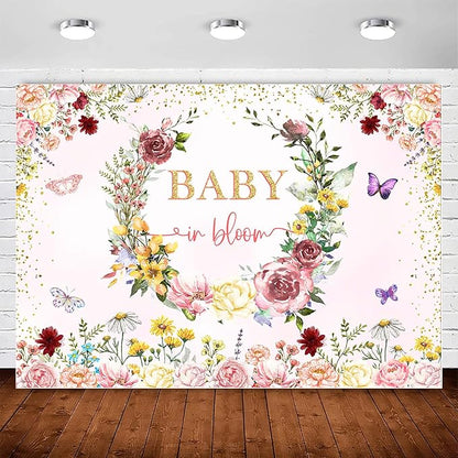 InMemory Baby in Bloom Backdrop Wildflower Baby Shower Decorations for Girl,Spring Wildflowers Baby in Bloom Baby Shower Banner Background Wild Floral BabyShower Party Supplies Photobooth Props 6x4ft