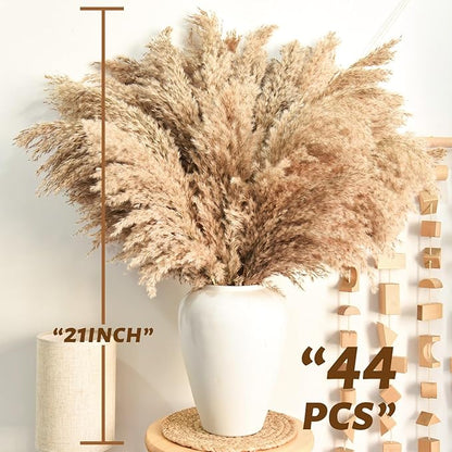 44pcs Pampas Grass Decor-Natural Dried Pampas Grass,Fluffy Brown Pompas Grass,Short Fluffy Pampas Grass Bulk for Small Boho vases,Wedding Flower,Boho Home Decor,Living Room Table Decor(17inch)