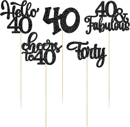 Gyufise 15Pcs 40th Birthday Centerpiece Sticks Forty Happy 40th Table Flower Centerpieces Sticks Cheers to 40 Floral Decorations for 40th Birthday Party Centerpieces Supplies Black