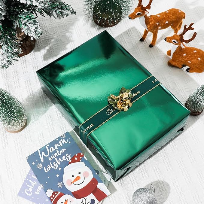 NESCCI Dark Green Metallic Wrapping Paper, Solid Color Paper,Gift Wrapping Paper,Perfect for Wedding,Valentine's Day,Birthday, Christmas,Baby Shower,DIY Bouquet (17.5 Inches X 32.8 Feet)