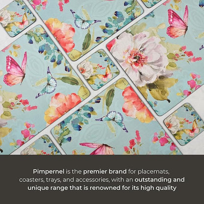 Pimpernel English Garden Collection Placemats, Set of 4 – (15.7" x 11.7") Floral Cork-Backed Board with Lacquer Finish, Heat & Stain Resistant Table Protectors Designed in England
