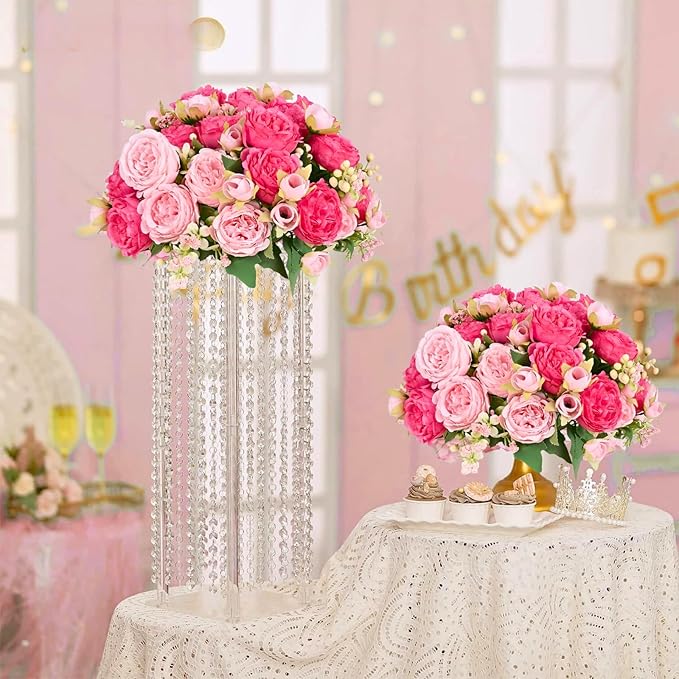 ASTRYAS 8Pcs Peonies Artificial Flowers Artificial Peonies Silk Flowers Faux Peony Fake Peony for Wedding Table Centerpiece Floral Vase Decor（Hot Pink & Light Pink
