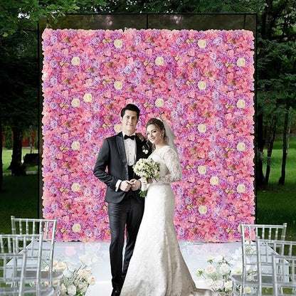3D Flower Wall Backdrop - 12-Panel Set with Pink & Purple Roses for Home, Wedding, Party (15x15 inch)