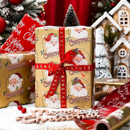 MAYPLUSS Christmas Wrapping Paper - 17 Inch X 33 Feet - Santa Claus Reversible Merry Christmas Gift Wrapping Paper, Metallic Foil Thick Gift Wrap Paper for Holiday Party New Year Kids