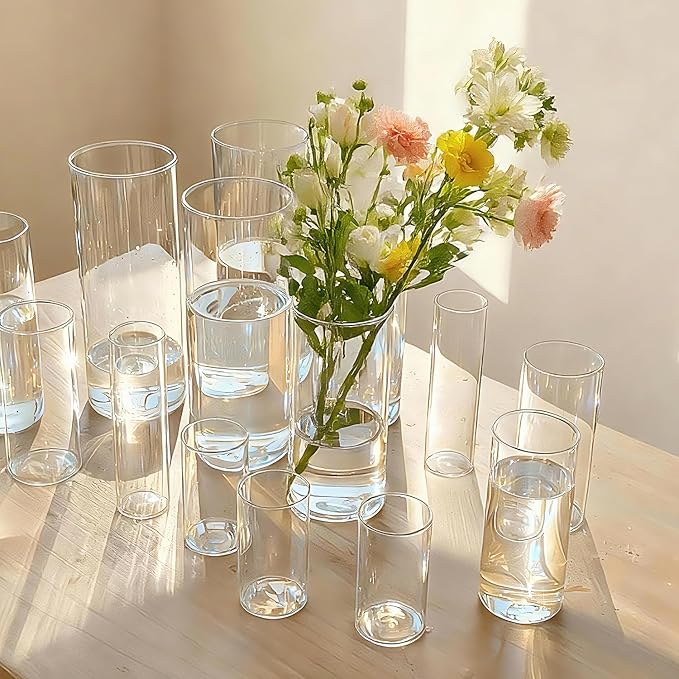 Cylinder Glass Bud Vases Set of 60 Clear Flower Vase for Centerpieces Shelf, Modern Small Vases for Living Room Bedroom Office Home, Decor for Wedding House Warming Party