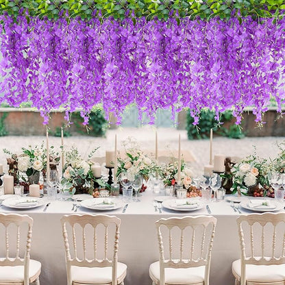 Wisteria Artificial Flowers Garland，10Pcs Total 60ft Silk Fake White Wisteria Flowers Hanging for Home Garden Wedding Arch Party Indoor Outdoor Decor(10,Purple)