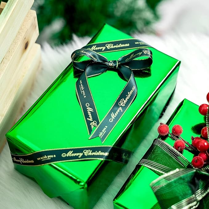 RUSPEPA Green Metallic Wrapping Paper - Solid Color Paper Perfect for Wedding, Birthday, Christmas, Baby Shower - 17 Inches X 32.8 Feet