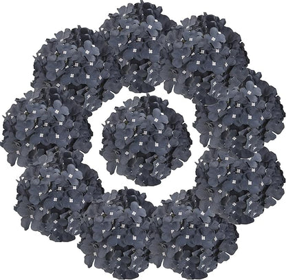 10PCS Artificial Hydrangea Flowers, Fake Hydrangea Silk Flowers Heads with Stems for Wedding Home Party Shop Baby Shower Decoration-Bluish Grey
