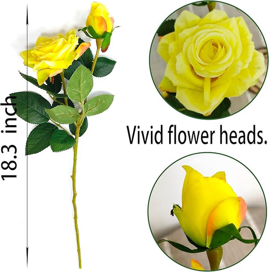 ATFL Fake Flowers, Yellow Rose,6 Pcs Faux Silk Real Touch Moisturizing Artificial Rose Flowers for Decoration,Flores Irosas Artificiales para Decoracion (6, Yellow)