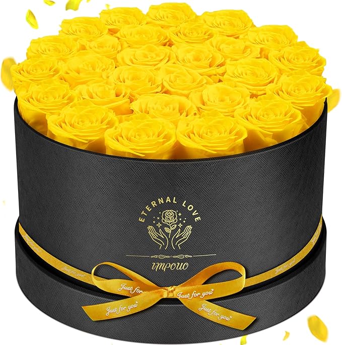 Forever Flowers 27 Roses in A Box, Real Preserved Roses, Birthday Gift for Women, Mother's Day, Anniversary Day - Yellow Rose
