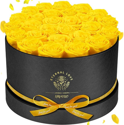 Forever Flowers 27 Roses in A Box, Real Preserved Roses, Birthday Gift for Women, Mother's Day, Anniversary Day - Yellow Rose