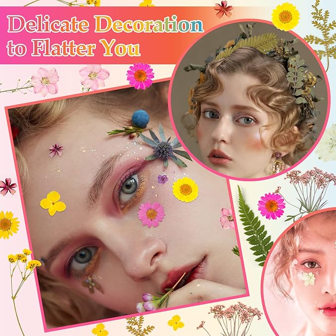 Dried Flowers for Resin, Real Nature Dried Pressed Flower Leaves Bulk with Tweezers for DIY Nail Art Cards Scrapbooking Crafts Jewelry Making Epoxy Resin Molds Candle Accessories Floral Decors