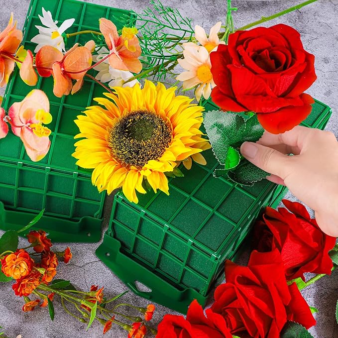 6 Packs Floral Foam Cage Rectangle Flower Cage Holders with Floral Foam Flower Arrangement Supplies for Fresh Flowers, Home Wedding Decorations, 11.8 x 4.3 x 3.1 Inches