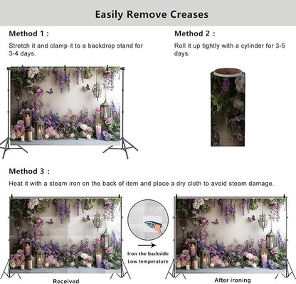 YongFoto Elegant Flower Wall Backdrop 5x3ft Floral Butterfly Candle Photography Background Baby Bridal Shower Wedding Girl Birthday Party Banner Room Decor Portrait Photoshoot Wallpaper Photo Booth