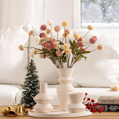 Ceramic Vase Home Table Decor - White Flower Vase Set of 3 Living Room Kitchen Decorations Farmhouse Modern Rustic Vases Decorative Centerpiece for Shelf Bedroom Office Bathroom Dining Coffee Desk