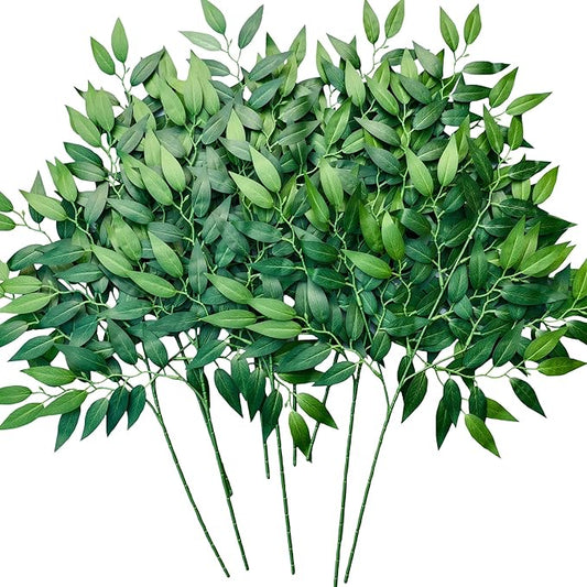 8Pcs Italian Ruscus Greenery Stems 26" Artificial Silk Greenery Leaves for DIY Wedding Arch Bouquet Filler Table Centerpieces Home Indoor Decor