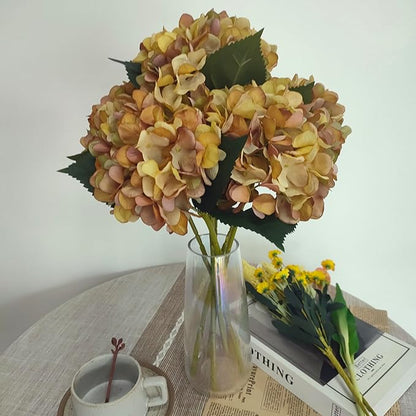 Yellow Hydrangea Artificial Flowers,10 Pcs Yellow Faux Hydrangea Flowers,Artificial Hydrangeas Flowers with Stems,Fake Hydrangeas,Silk Hydrangeas Flowers with Stems for Home Decor